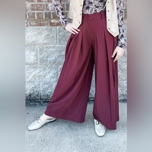 jodifl maroon pleated wide leg dress pants g14111-2